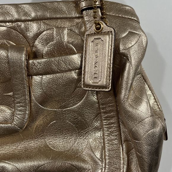 Rare HTF Coach Metallic Rose Gold All Leather Purse Shoulder Bag C Pattern - Picture 7 of 16